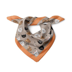 Kedi Desen Kahverengi Bandana Fular - Hediye Kutusu