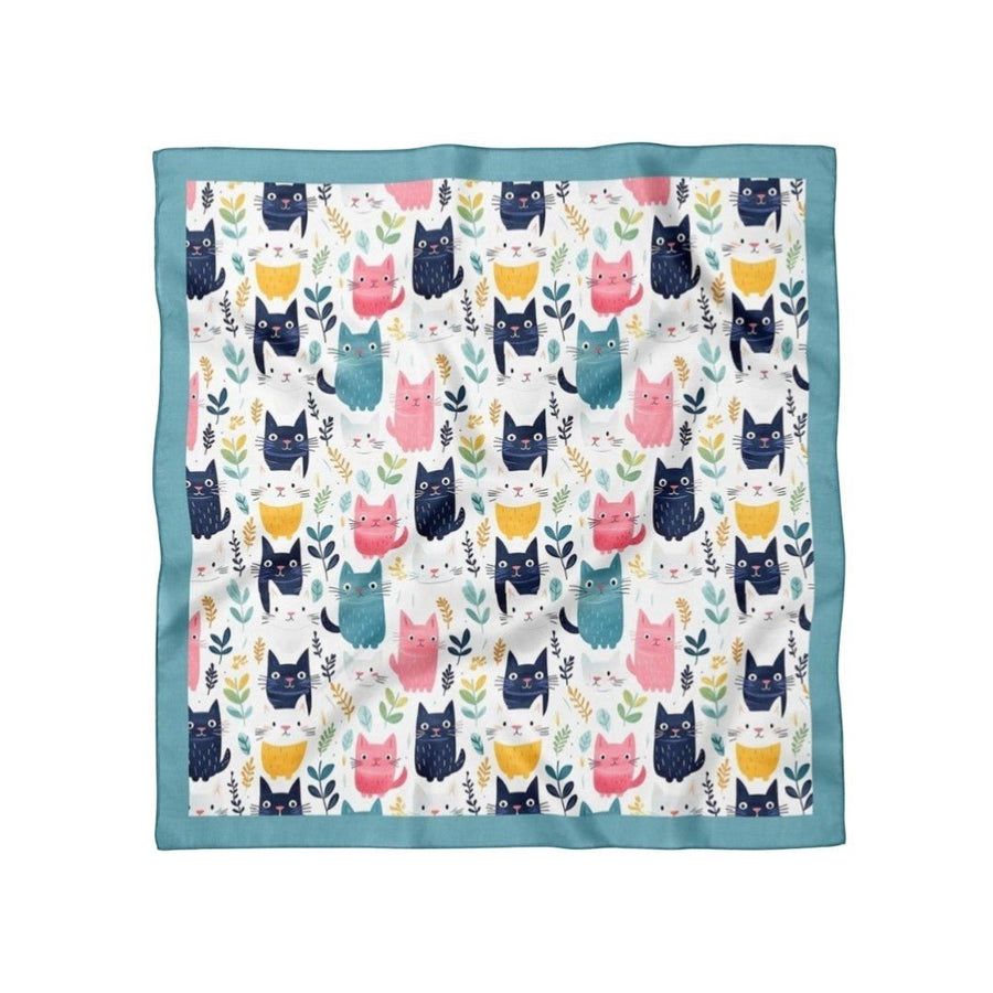 Kedi Desen Turkuaz Bandana Fular - Hediye Kutusu