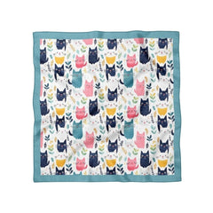 Kedi Desen Turkuaz Bandana Fular - Hediye Kutusu