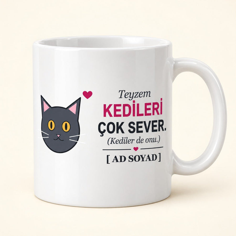 Kedileri Çok Sever - İsimli Teyze Kupası - Hediye Kutusu