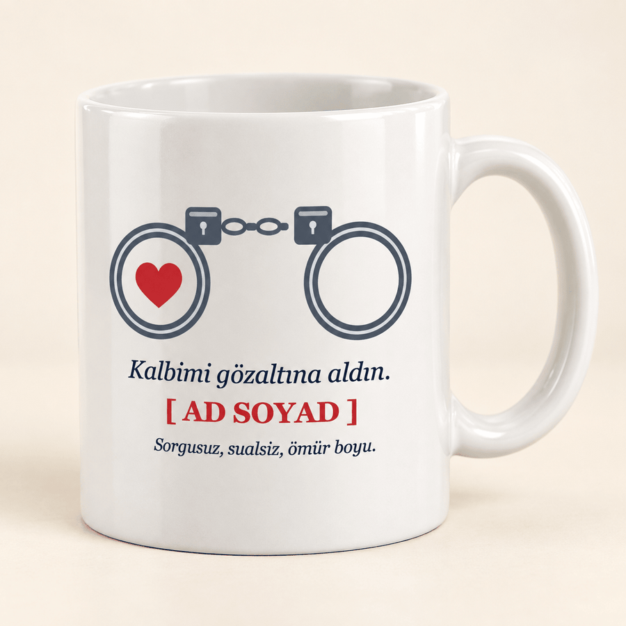 Kelepçe ve Kalp İsimli Polis Kupası - Hediye Kutusu