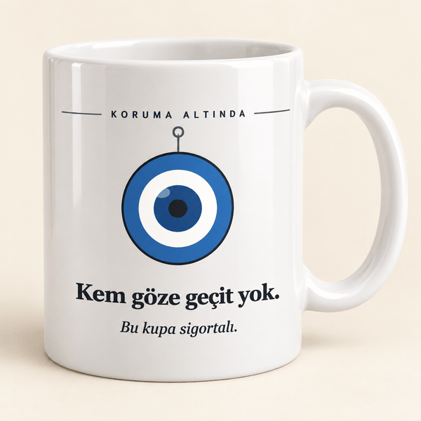 "Kem Göze Geçit Yok" Nazar Boncuklu Kupa - Hediye Kutusu