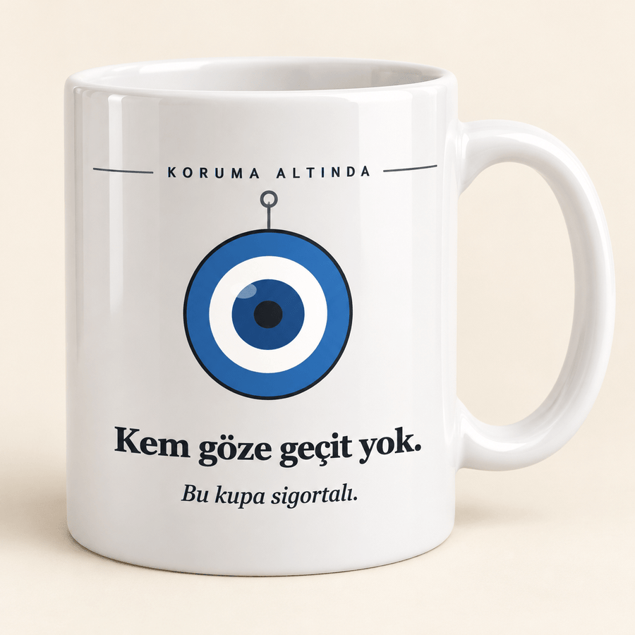 "Kem Göze Geçit Yok" Nazar Boncuklu Kupa - Hediye Kutusu