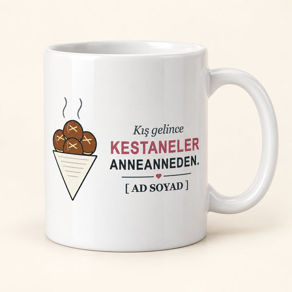 Kestaneler Anneanneden - İsimli Anneanne Kupası - Hediye Kutusu