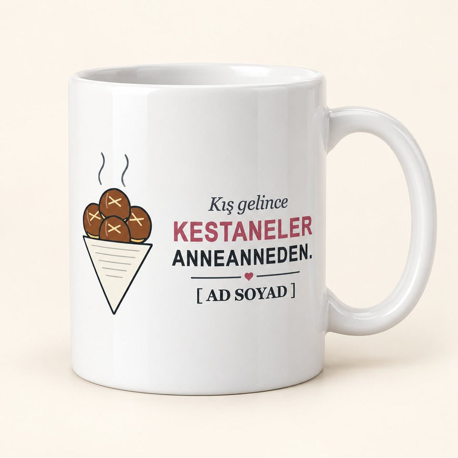 Kestaneler Anneanneden - İsimli Anneanne Kupası - Hediye Kutusu