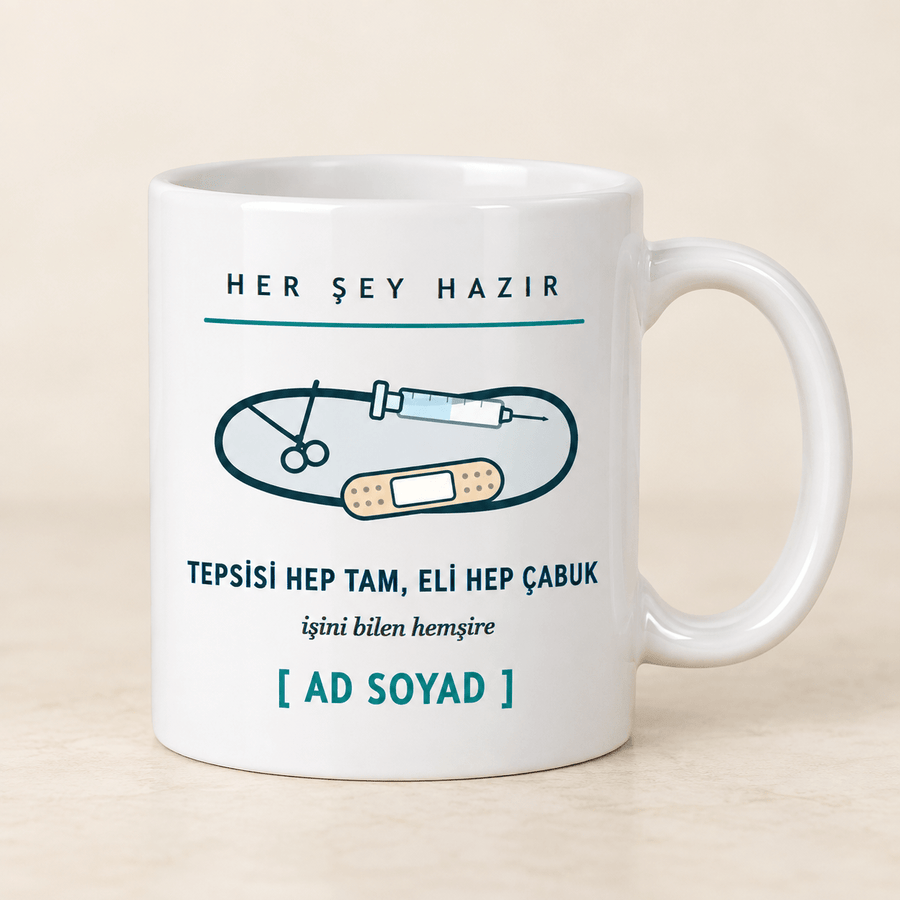 Malzeme Tepsili İsimli Hemşire Kupası - Hediye Kutusu