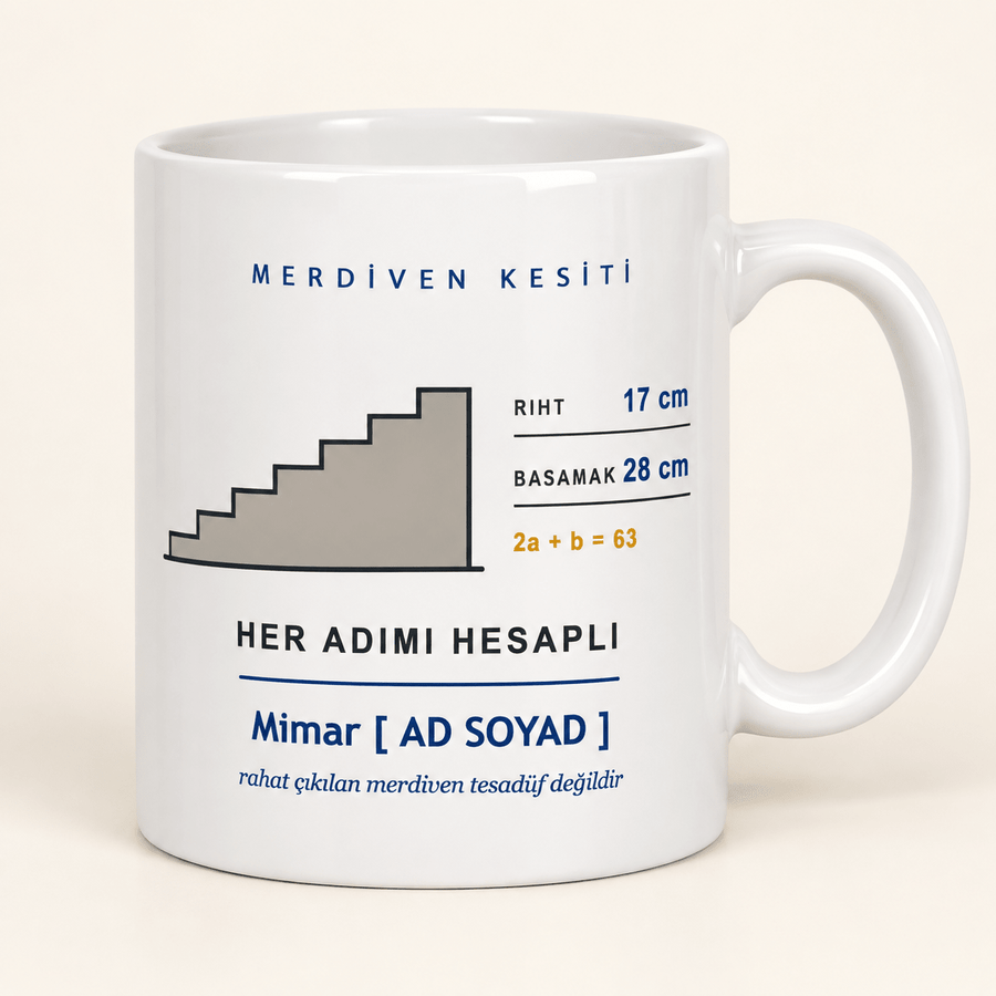 Merdiven Kesitli İsimli Mimar Kupası - Hediye Kutusu