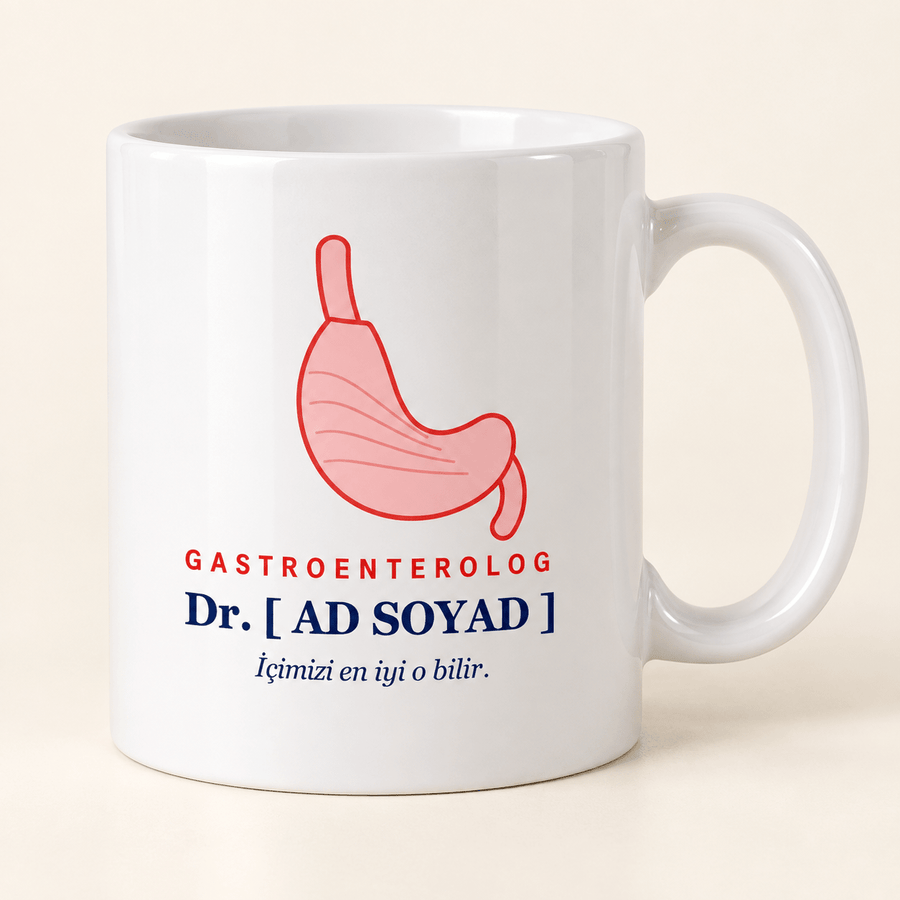 Mide Çizimli İsimli Gastroenterolog Kupası - Hediye Kutusu