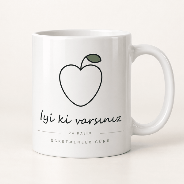 Minimal Elma Öğretmenler Günü Kupası - Hediye Kutusu