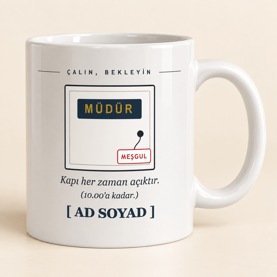 Müdür Kapısı Tasarımlı İsimli Kupa - Hediye Kutusu