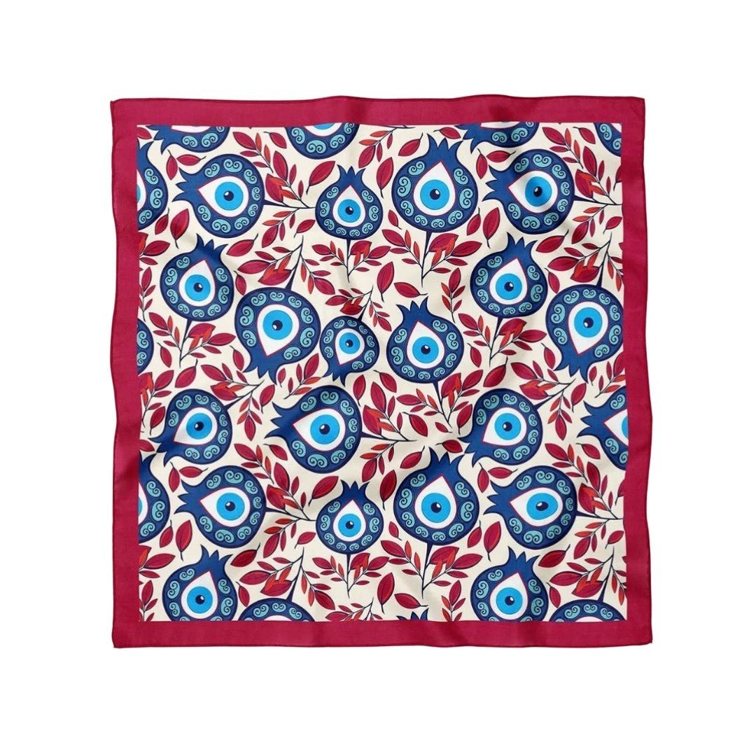 Nazar Boncuğu Desenli Bordo Bandana - Hediye Kutusu