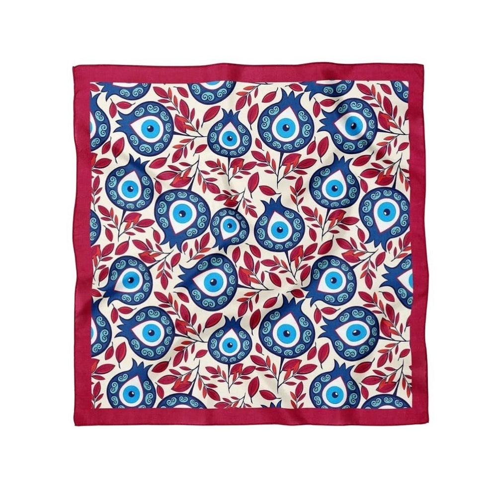 Nazar Boncuğu Desenli Bordo Bandana - Hediye Kutusu