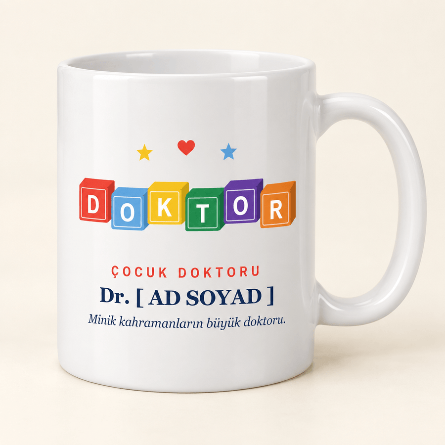 Oyuncak Bloklu İsimli Çocuk Doktoru Kupası - Hediye Kutusu