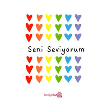 Seni Seviyorum Renkli Kalpler Tebrik Kartı
