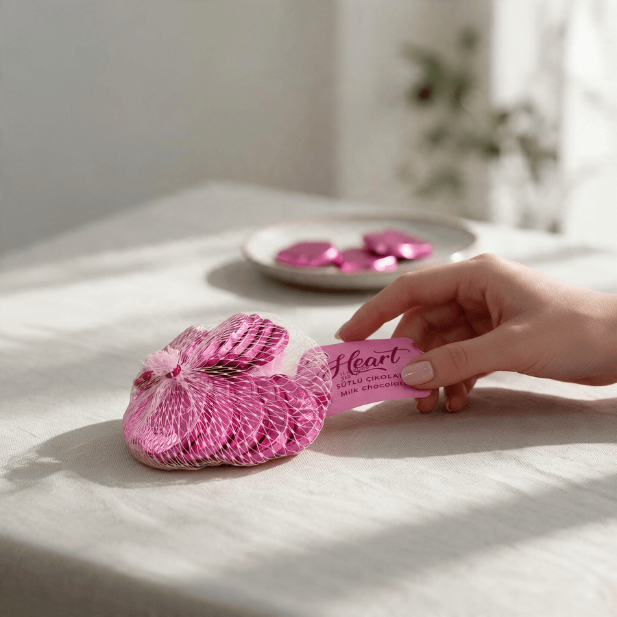 Sütlü Kalp Çikolata Pembe 63g - Hediye Kutusu