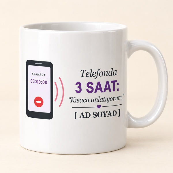 Telefonda 3 Saat - İsimli Abla Kupası - Hediye Kutusu