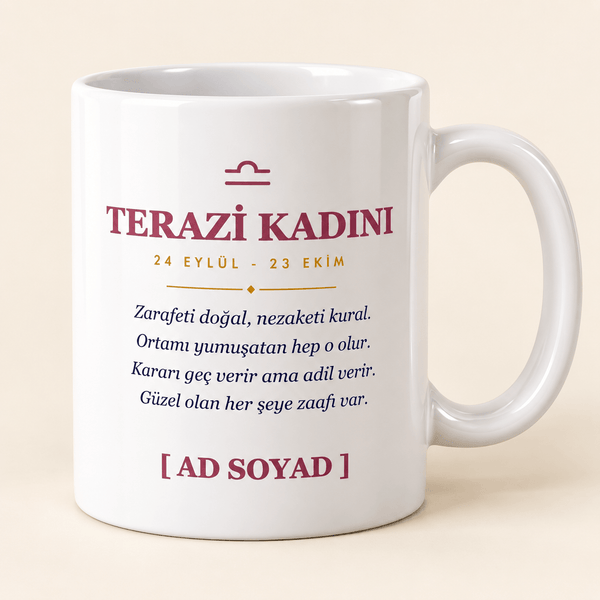 Terazi Kadını İsimli Kupa - Hediye Kutusu