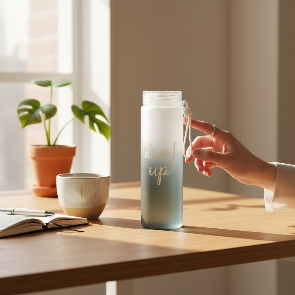 Tutamaçlı Buzlu Cam Matara 480ml Gri - Hediye Kutusu