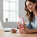 Tutamaçlı Buzlu Cam Matara 480ml Pembe - Hediye Kutusu
