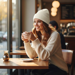 Unisex Krem Renk Basic Katlamalı Bere - Hediye Kutusu