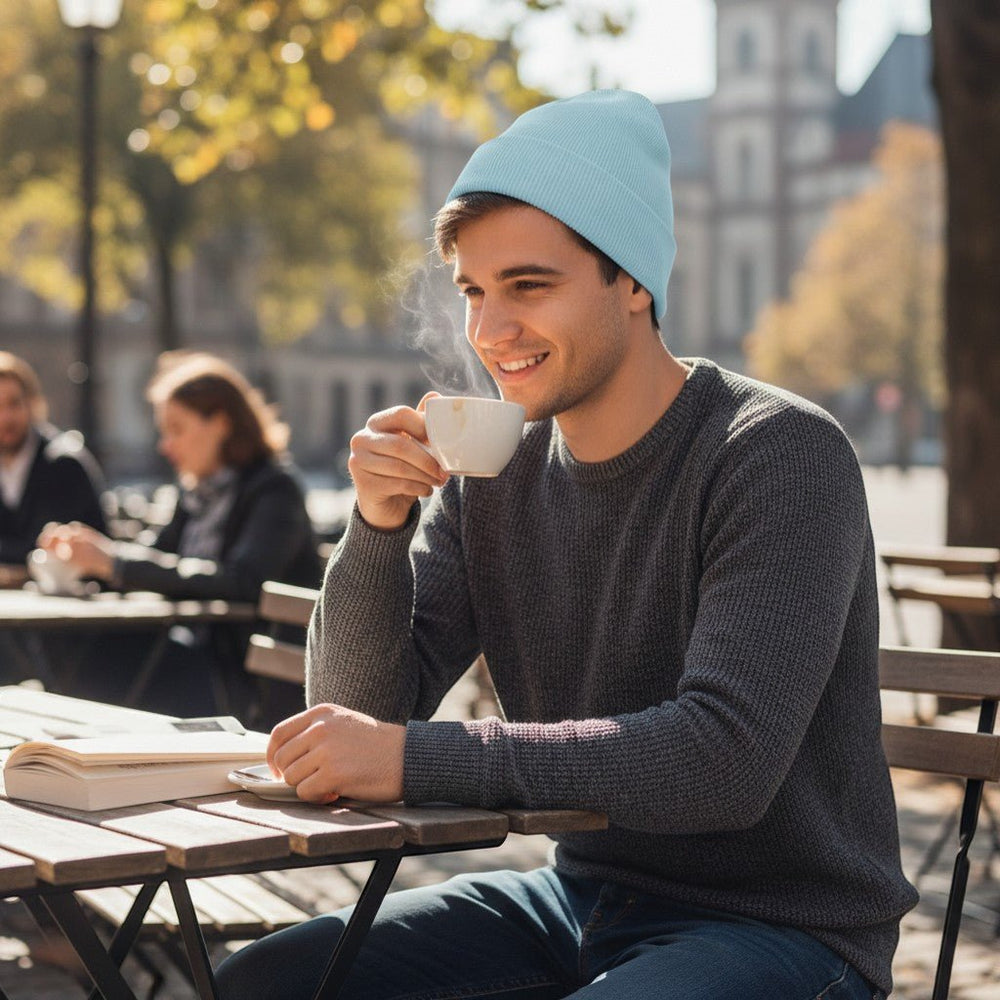 Unisex Mavi Basic Katlamalı Bere - Hediye Kutusu