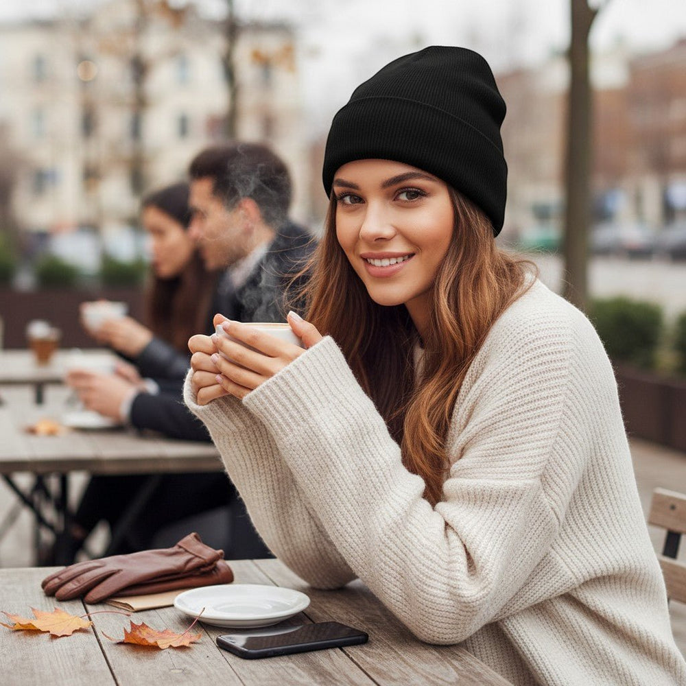 Unisex Siyah Basic Katlamalı Bere - Hediye Kutusu