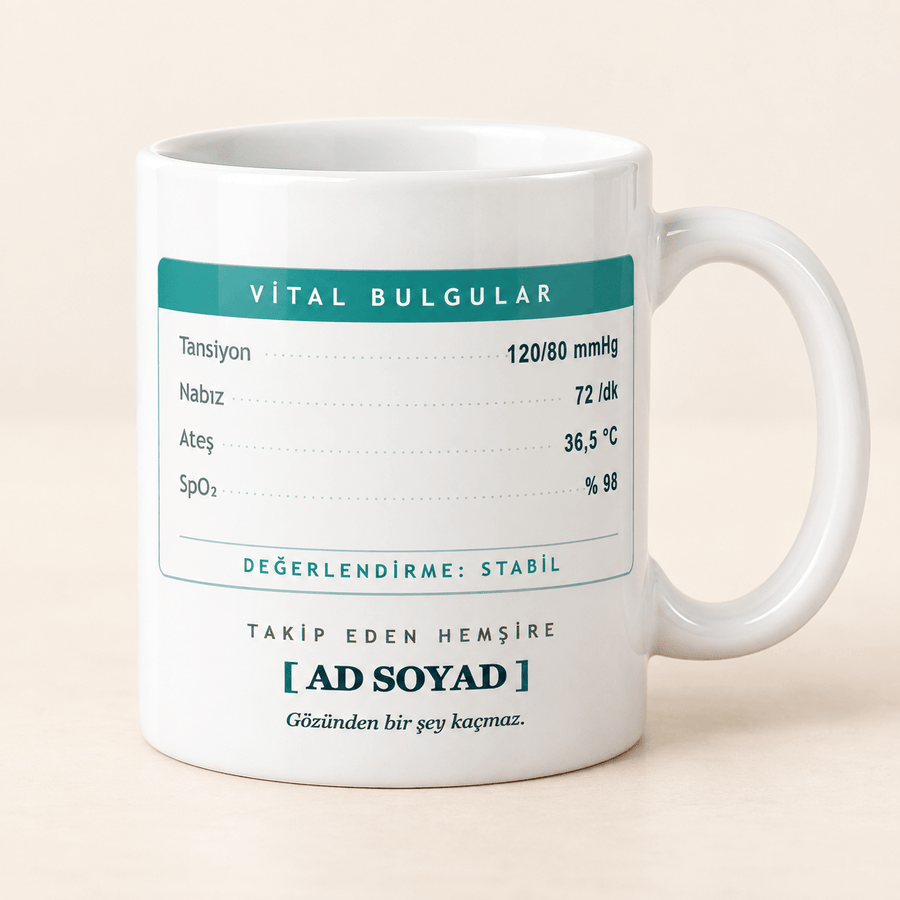 Vital Bulgular Çizelgeli İsimli Hemşire Kupası - Hediye Kutusu